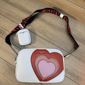 KARL LAGERFELD PARIS Maybelle Hearts Camera Bag Crossbody White Red Pink Purse